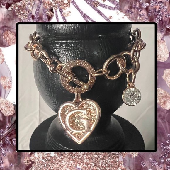 Rose Gold Plated Necklace & Bracelet with "G" Charms & Toggle Clasps - Picture 6 of 9